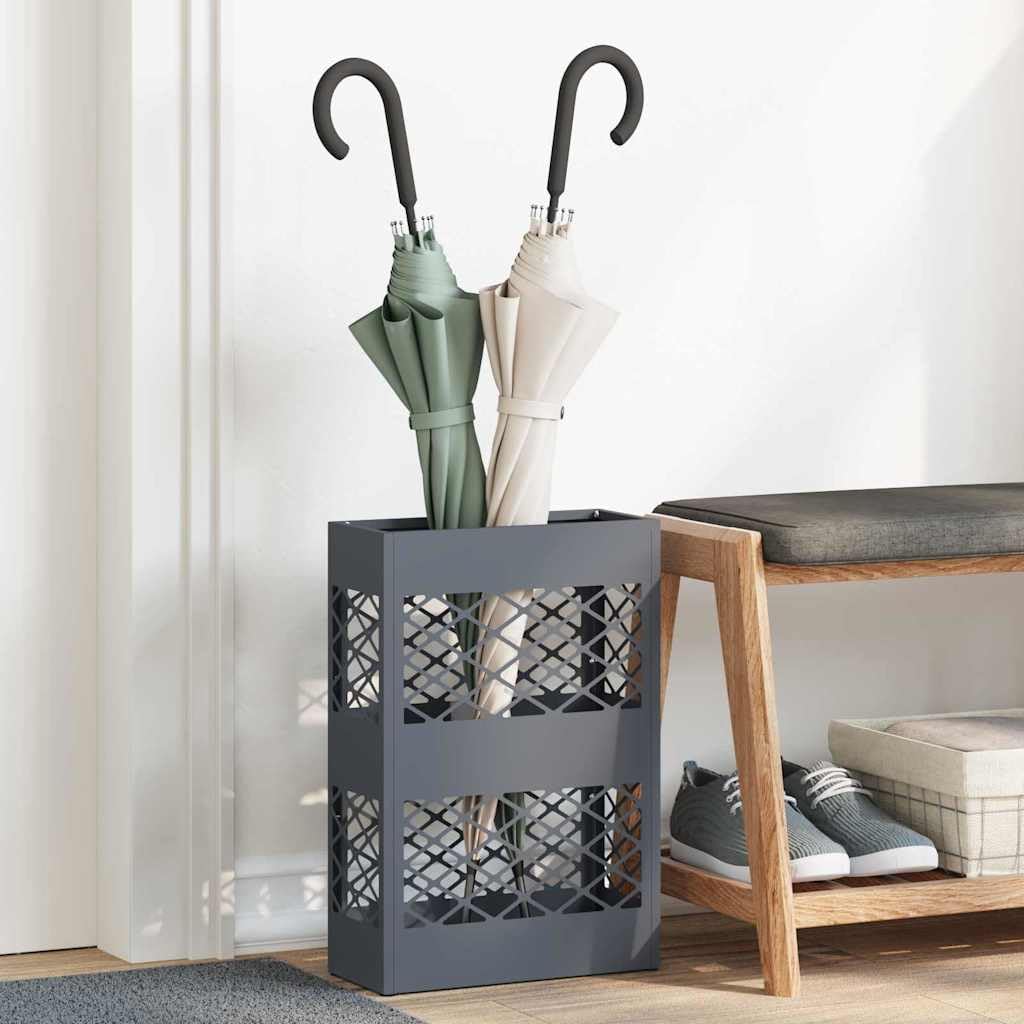 Portaombrellone, antracite, 28 x 12 x 41 cm, in acciaio, portaombrelli con vano portaoggetti, in acciaio robusto, per interni