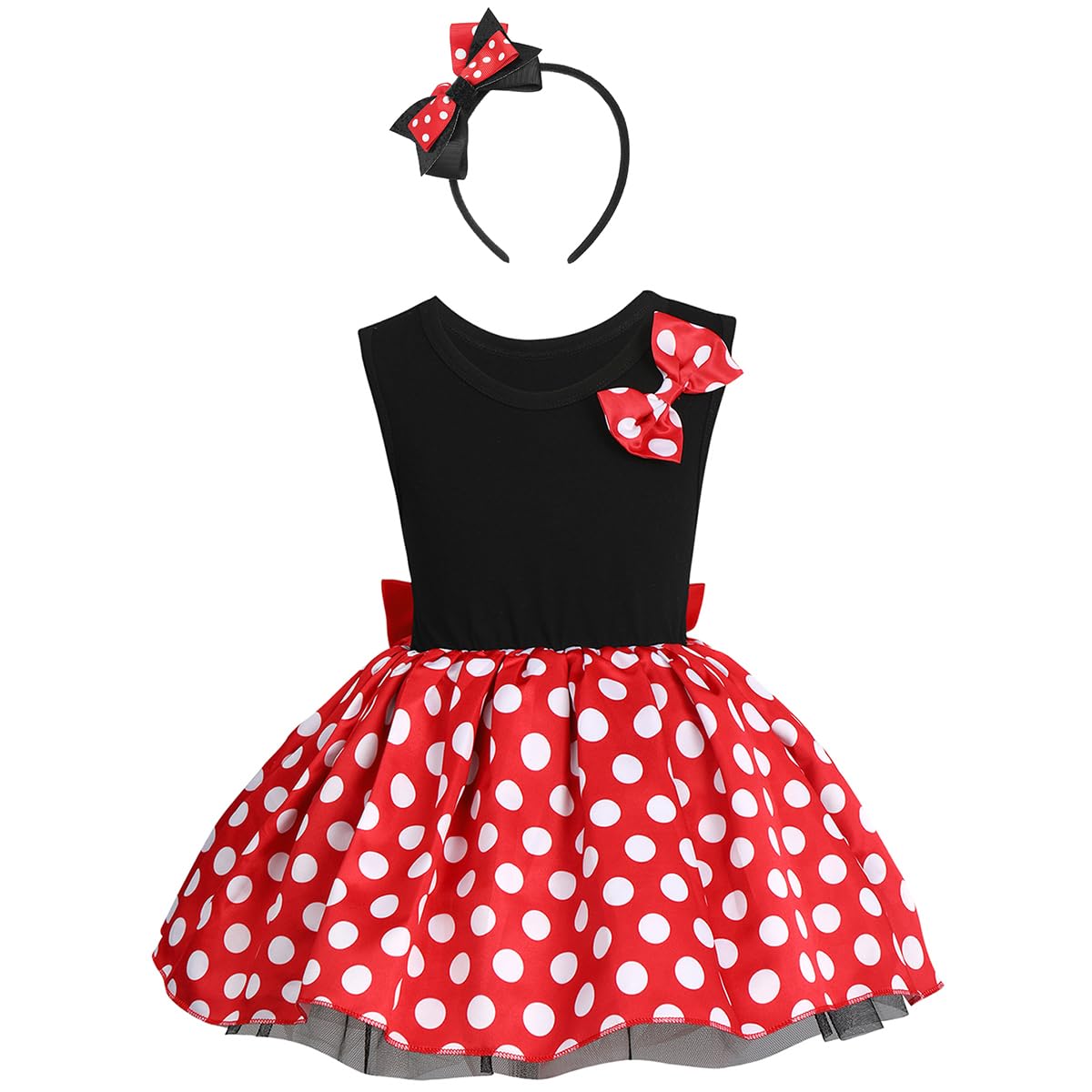 Princesa Disfraz de Minnie para Bebé Niña Navidad de los Lunares del Vestido del Tutú de Tul Cumpleaños Fantasía Infantiles Vestido Carnaval Bautizo Ballet Baile con Diadema Rojo + negro 01 2-3 Años