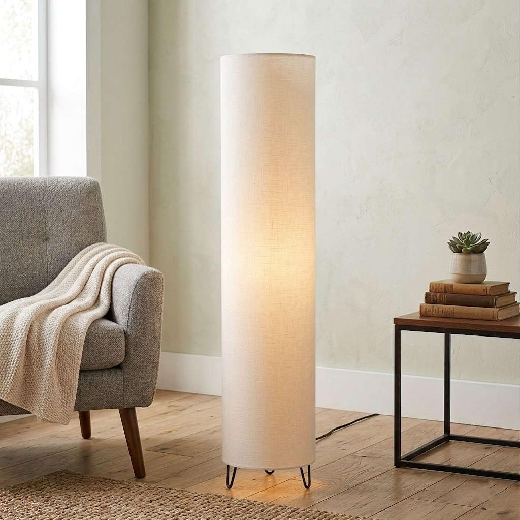 Modern Floor Standing Tower Lamp - Offwhite Premium Fabric - 3 feet Tall Floor Lamps for Living Rooms an Bed Rooms-picture-27