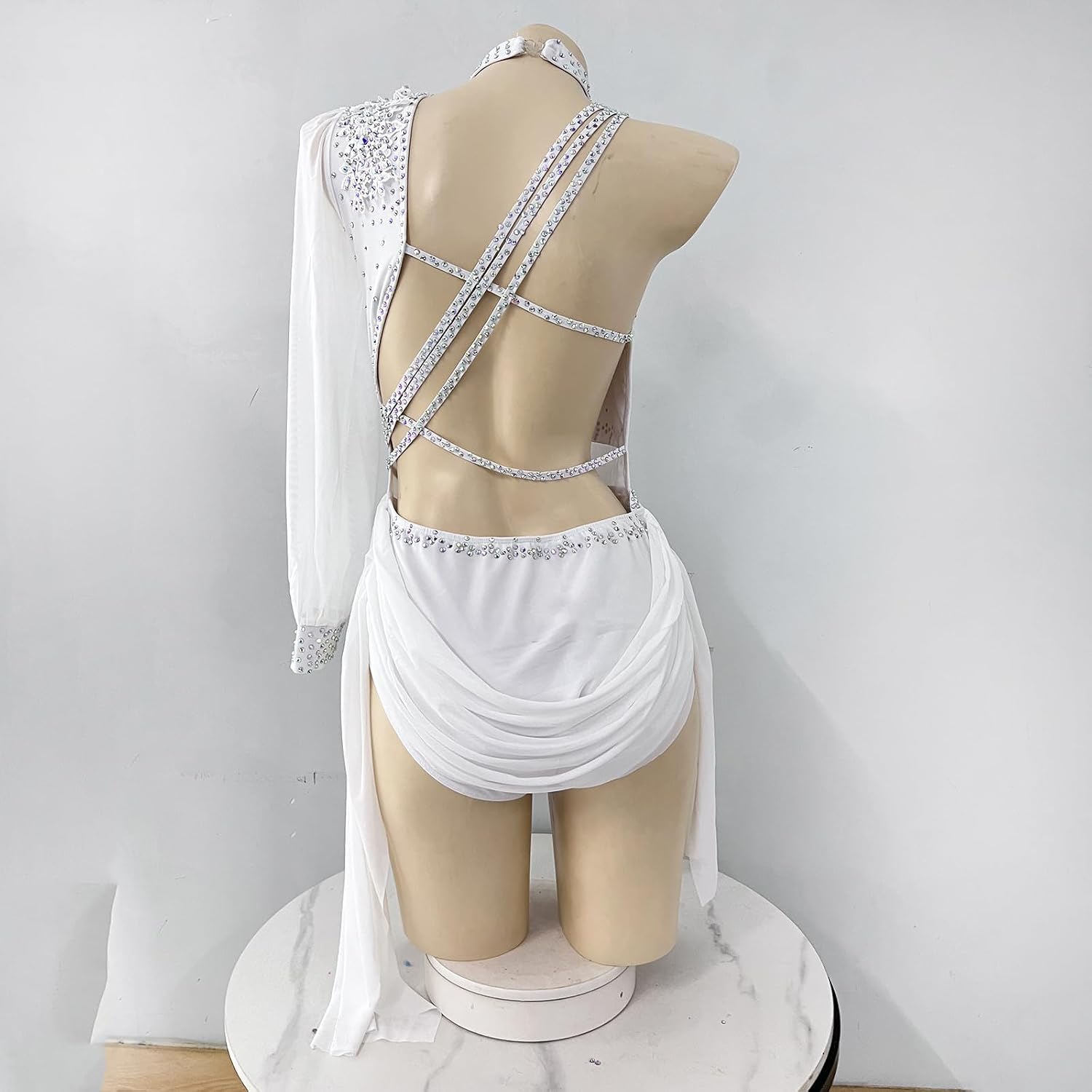Girls' White Lyrical Dance Dress Modern Dance Pole Dance Dress Shining Professional Customized Competition Dress