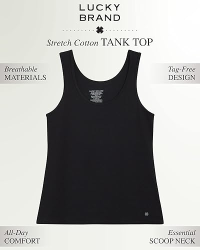 Miniatura 2 de Lucky Brand Camiseta sin mangas para mujer, paquete de 4 camisetas sin mangas de algodón elástico con cuello redondo para mujer