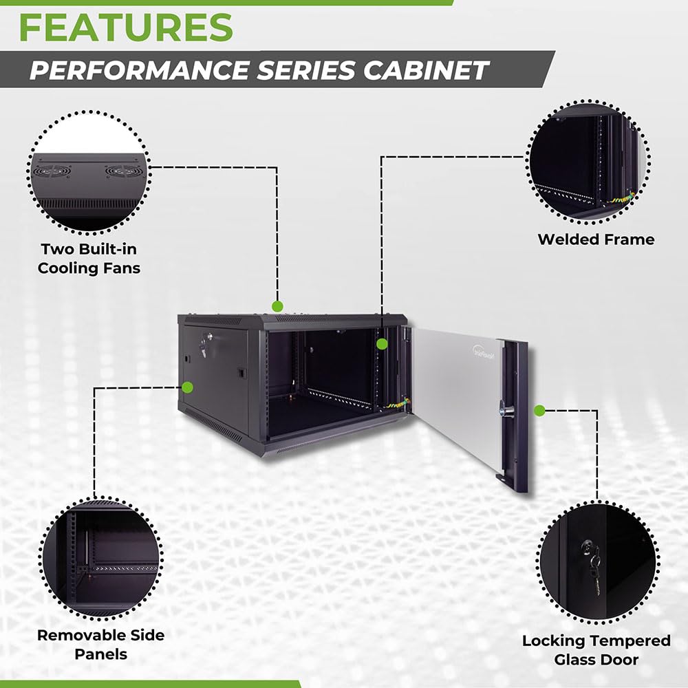 NavePoint Servidor de Red para Montaje en Pared 6u 600 mm de Profundidad Armario Rack Gabinete Puerta de Cristal Lock