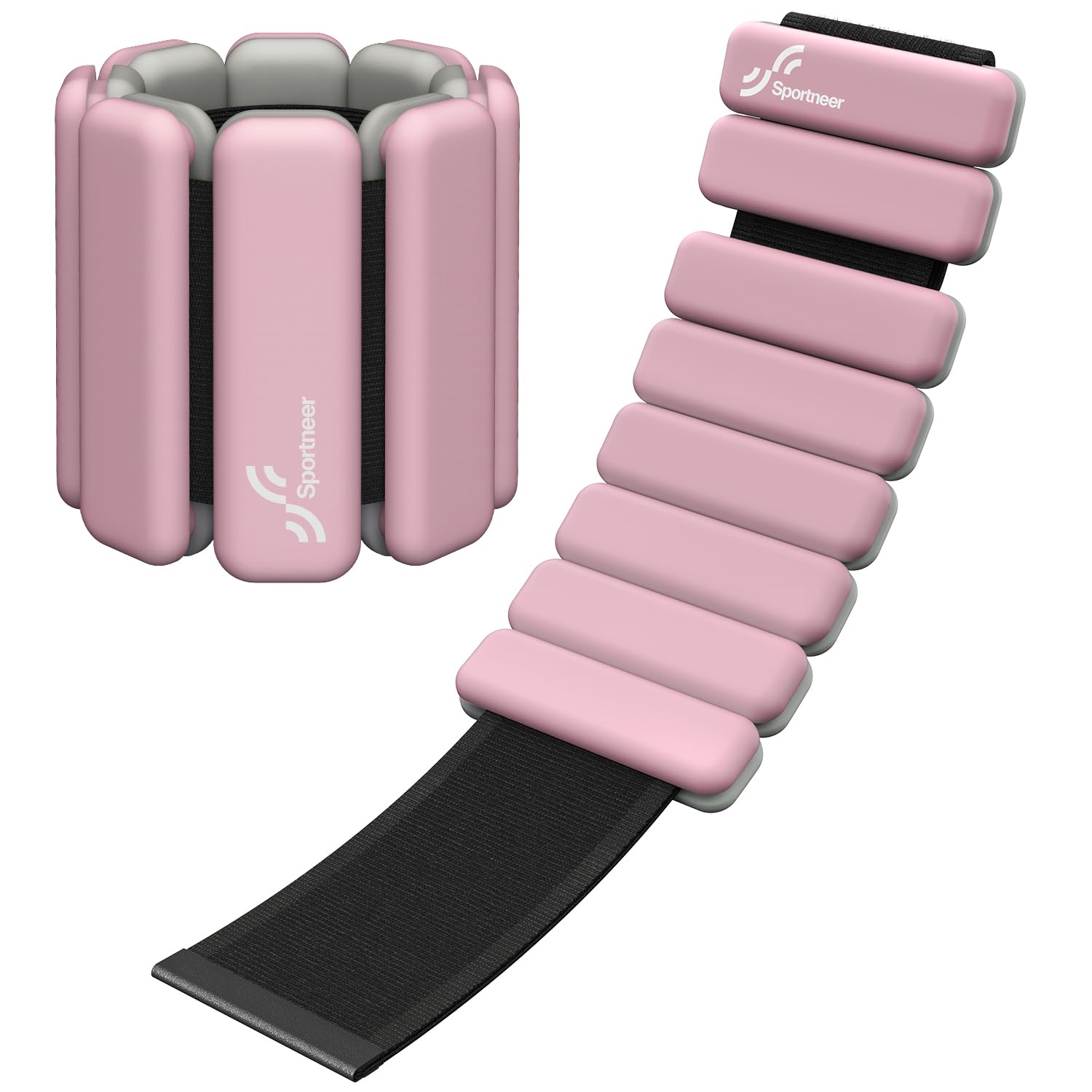 Sportneer Tragbare Gewichtsmanschetten – 2er-Set (Jeweils 0,5 kg & 1 kg) für Damen und Herren, Knöchelgewicht Set für Yoga, Tanz, Aerobic, Laufen, Gehen (Rosa)