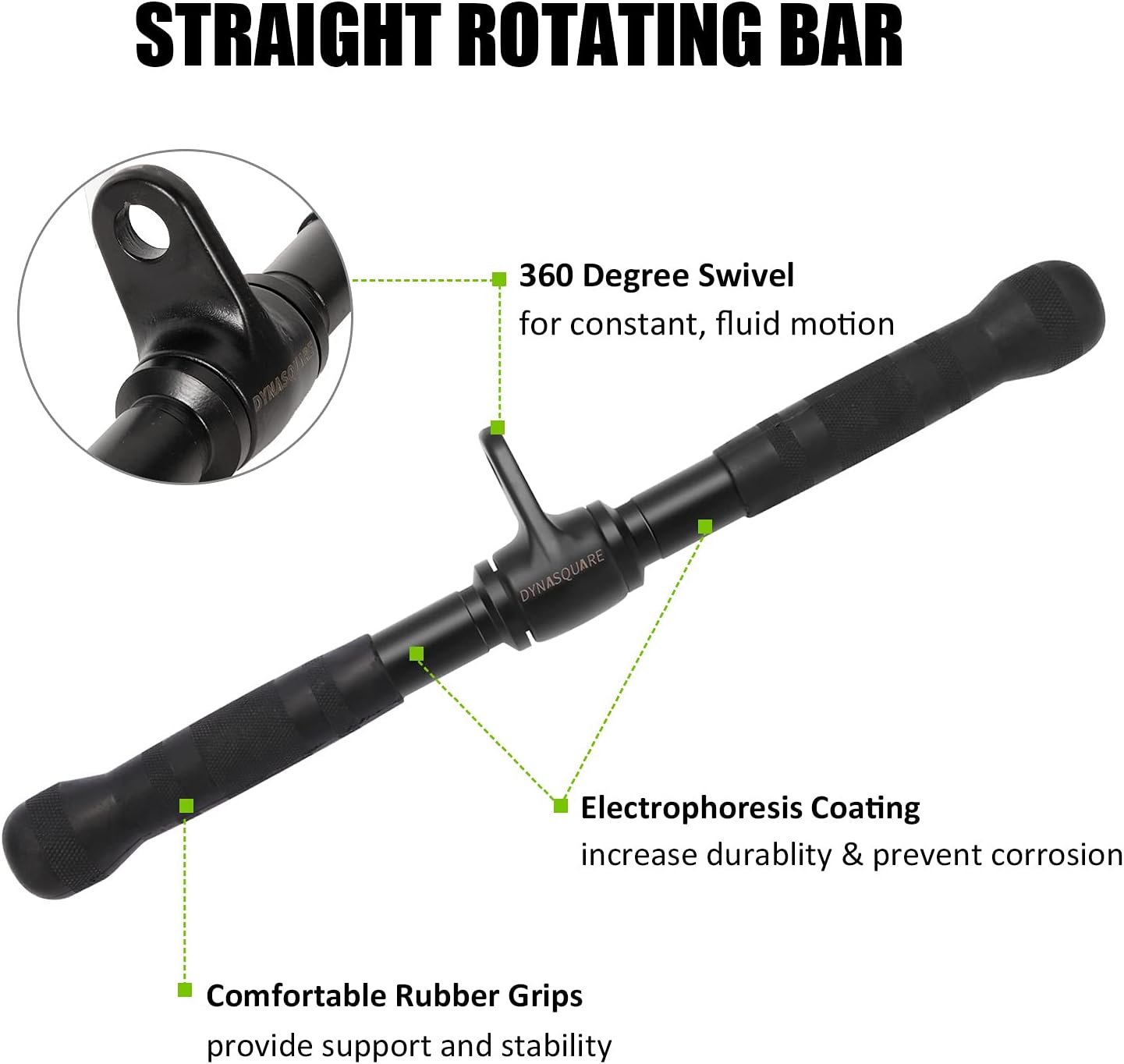 DYNASQUARE Pro Cable Attachments for Home Gym, LAT Pulldown Equipment, Weight Machine Accessories, Straight Pull Down Bar, V-Shaped Press Down Bar, Tricep Rope, Exercise & Double D Handle