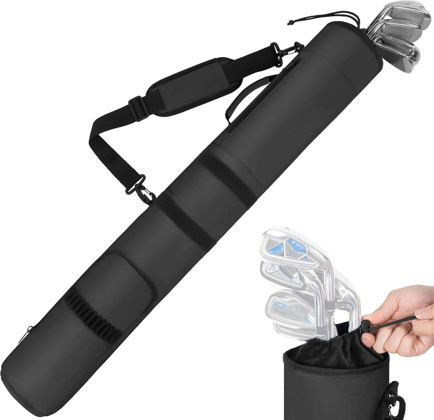AKOZLIN Golf Travel Pencil Bag, Lightweight Foldable Carry 3-6 Clubs, Black