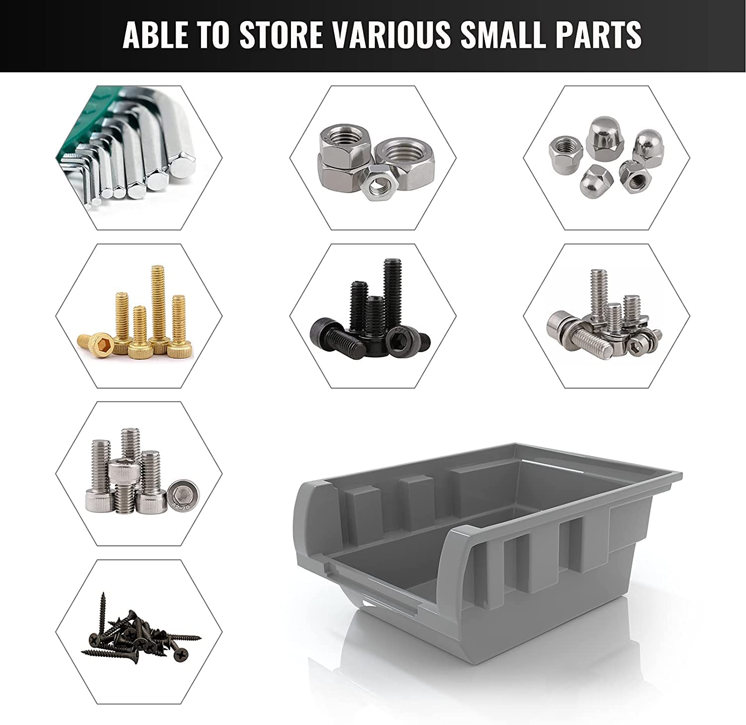 XDOVET Caja de acabado del garaje, caja de piezas pequeñas de almacenamiento de pared 30pc, con placa de clavos y tornillos de instalación, tuercas de almacenamiento, pernos, tornillos, clavos
