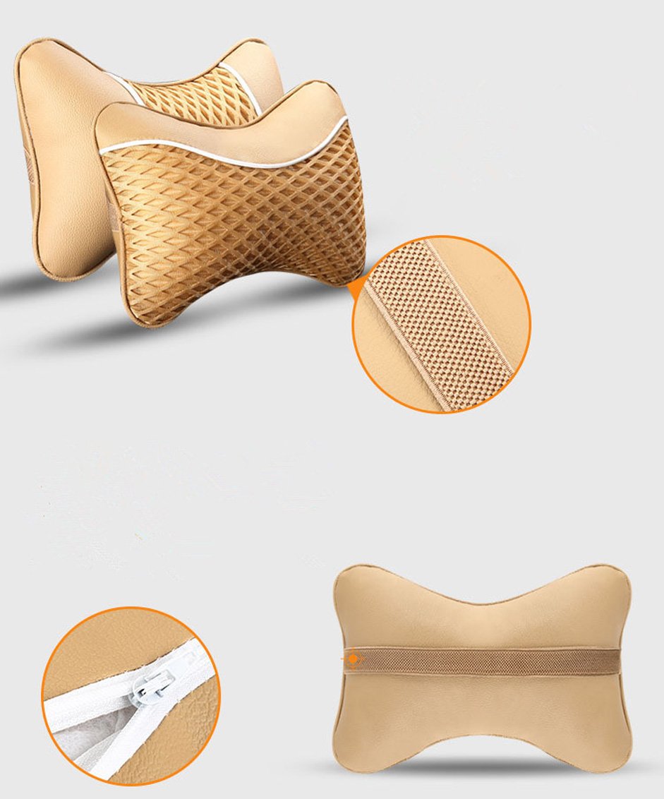 Follicomfy 2PCS Car Neck Pillow with Memory Foam Auto Breathable Headrest Cushion Pad (Purple)