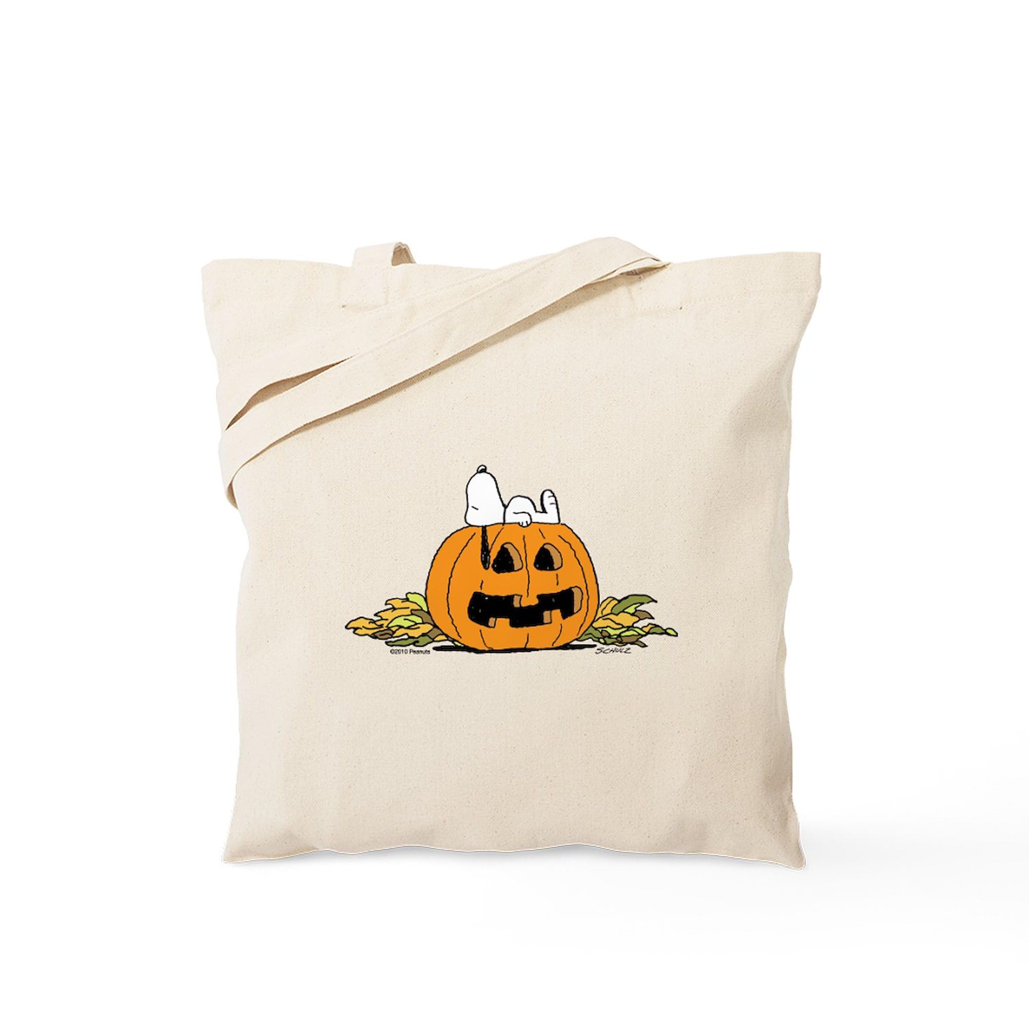 CafePress Snoopy Jack O Lantern Reusable Natural Beige Canvas Shopping Bag