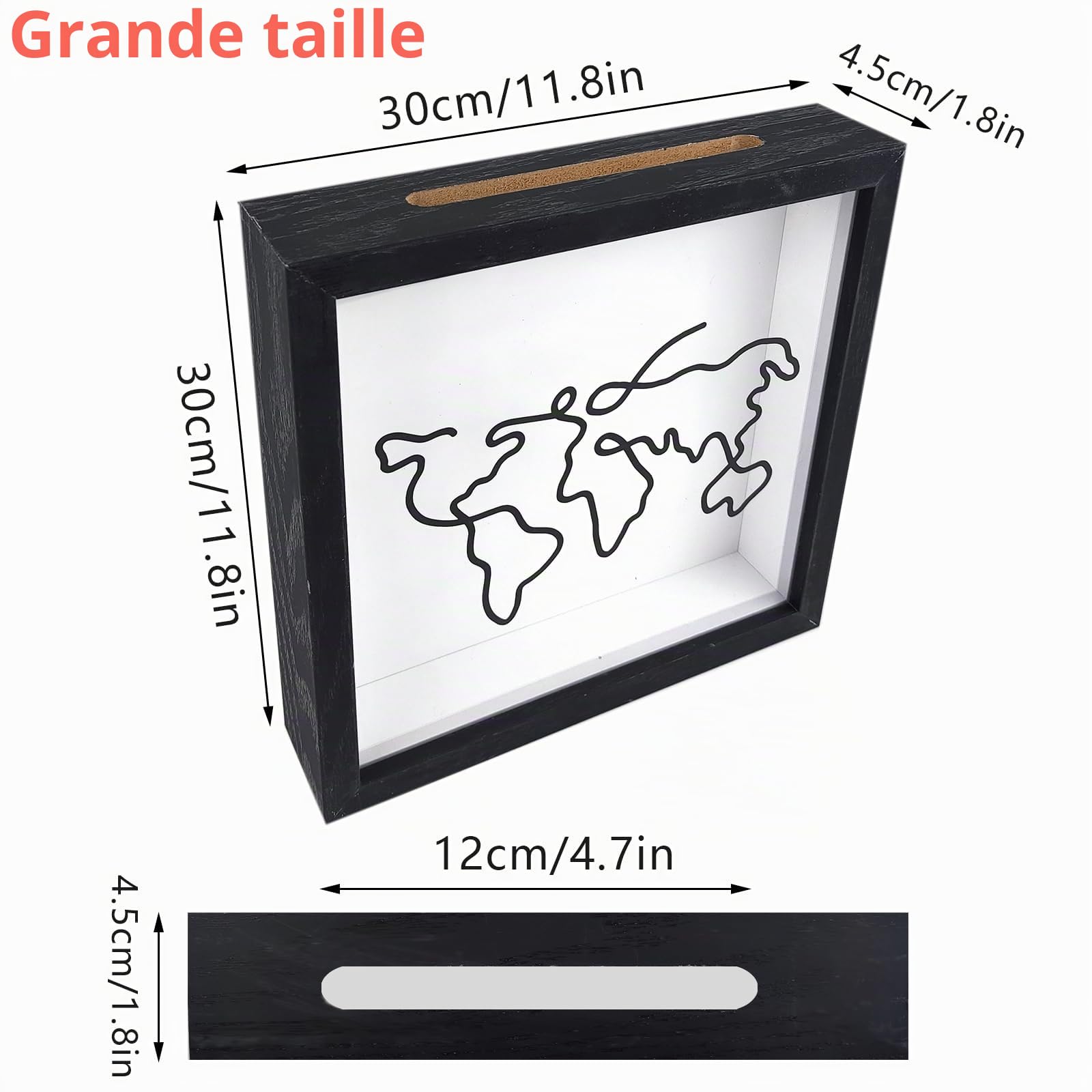 30x30cm Boîte D'Archives D'Aventure,Boîte À Souvenirs avec Fente,Cadre en Bois,Boîte De Voyage pour Souvenirs,Boite A Billet pour Décoration Murale,Cadre Shadow Box pour Film, Sport (Noir)