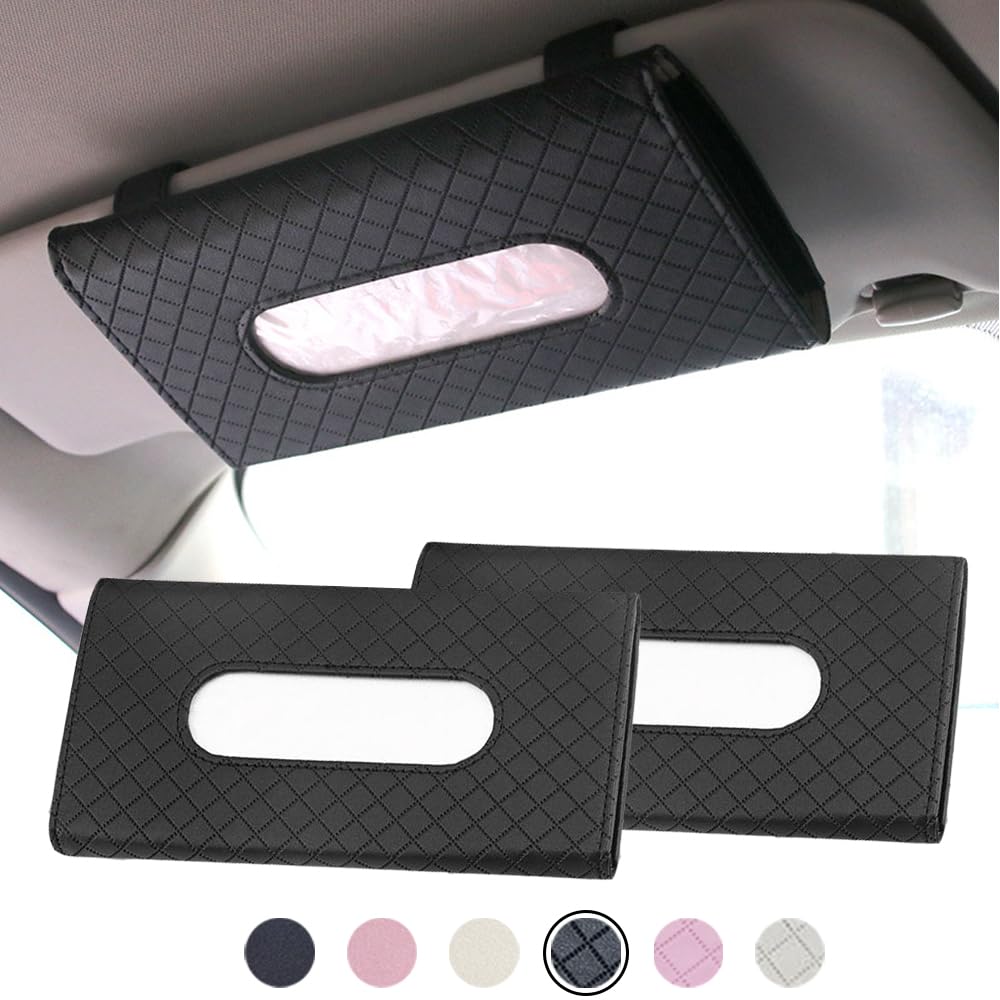 Porte-serviettes cuir synthétique pour pare-soleil de voiture avec recharge noir lot de 2