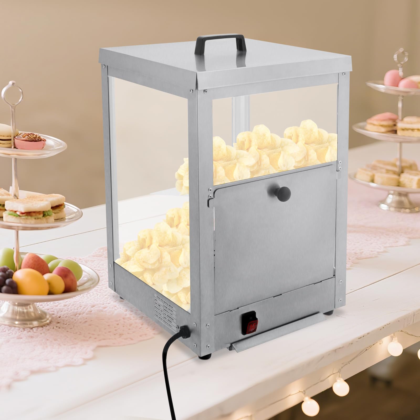 Nacho - Calentador de chips de acero inoxidable (300 W, 220 V, 35 L, 7,7 Gal, para patatas fritas, resistente al agua, 55 ℃/131 ℉)