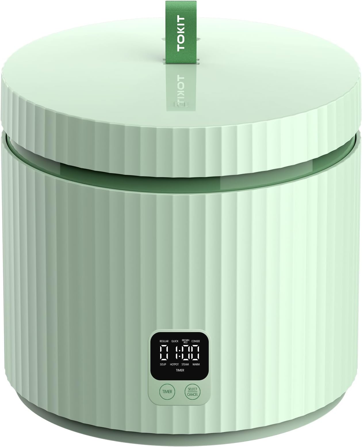 TOKIT Small Pro Rice Cooker 1.5 L Mini but Multifunctional with Display Touch Button for 1-3 People Ceramic Coated Non-Stick Inner Travel Pot (Green)