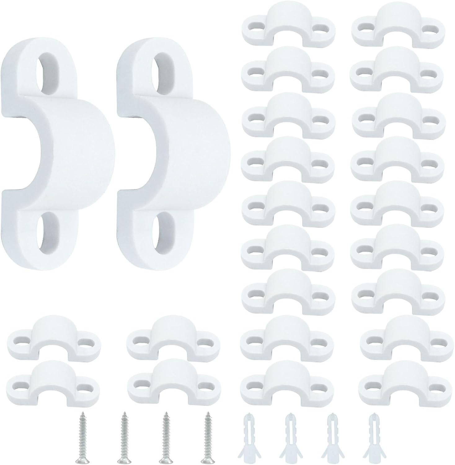 24 Sets Wire Shelf Loop Clips, White Shelf Clips with Screws and Expansion Tubes for Wire Shelving(D：8.5mm)