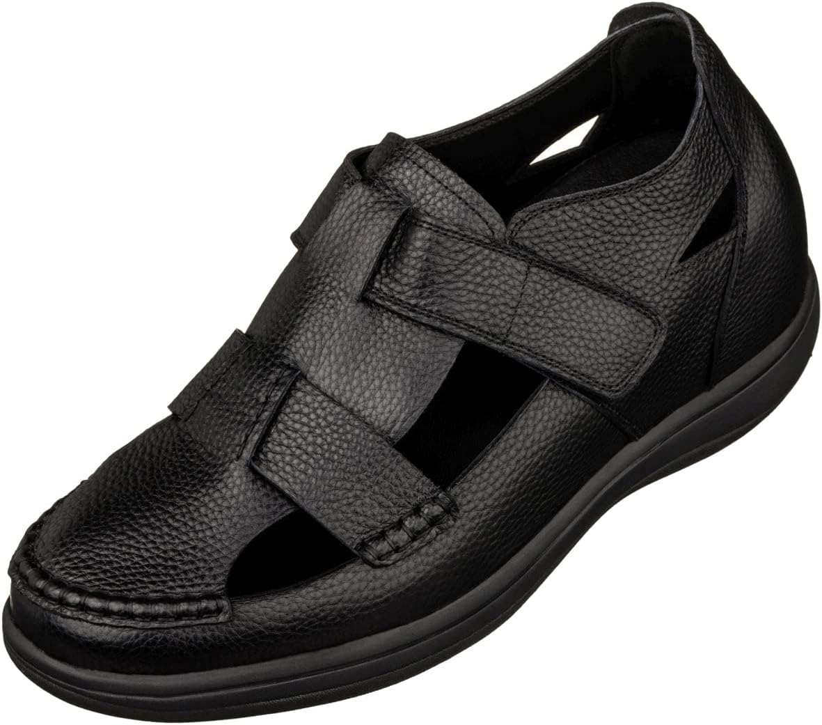 CALTO Men's Invisible Height Increasing Elevator Shoes - Black Premium Leather Lightweight Casual Fisherman Sandals - 3.2 Inches Taller - K2661 - Size 10 D(M) US