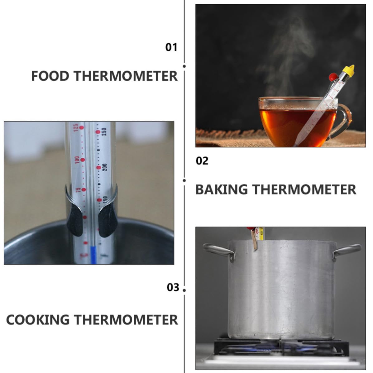Glass Kitchen Thermometer for Baking Candy, Clip on Pot