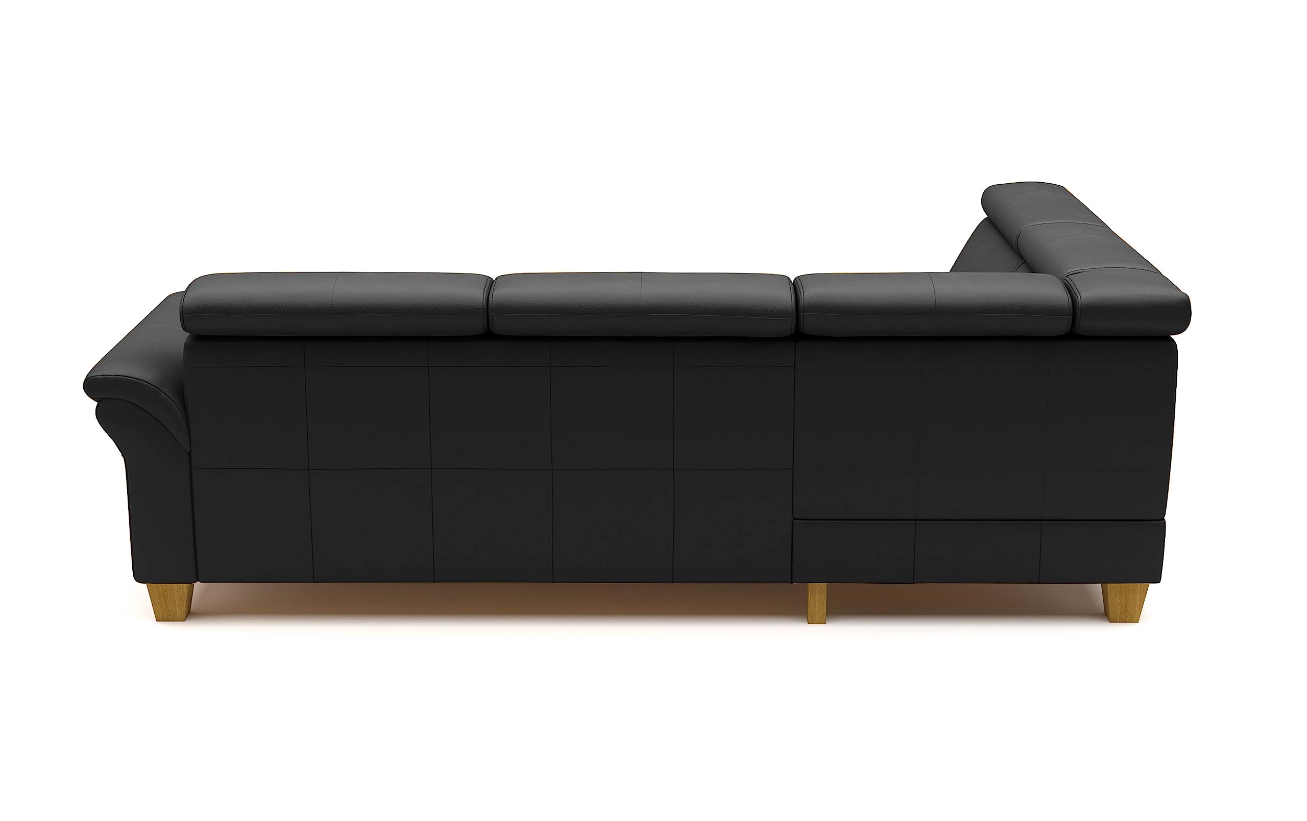 CAVADORE Leder-Eckcouch Ammerland mit Ottomane / Landhaus-Sofa mit Federkern + Kopfteilverstellung / 245 x 84 x 194 / Leder Schwarz