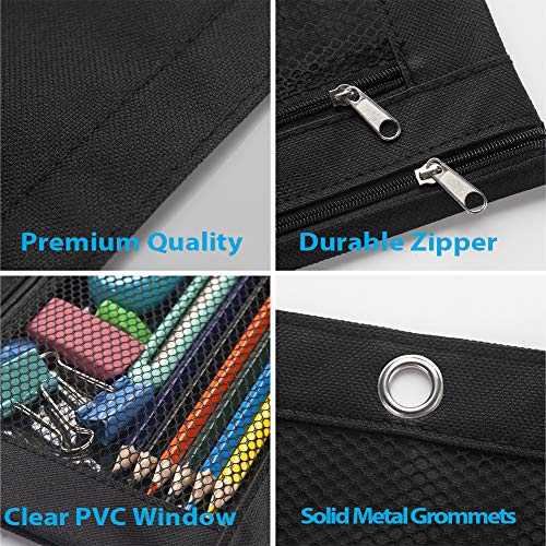 Sooez Binder Pouch, 2 Pack Pencil Pouch 3 Ring Fabric Pencil Pouches Black Pencil Case Pencil Bags,Pencil Bags With Zipper, Zippered Pencil Pouch For 3 Ring Binder (Black) #TOP2