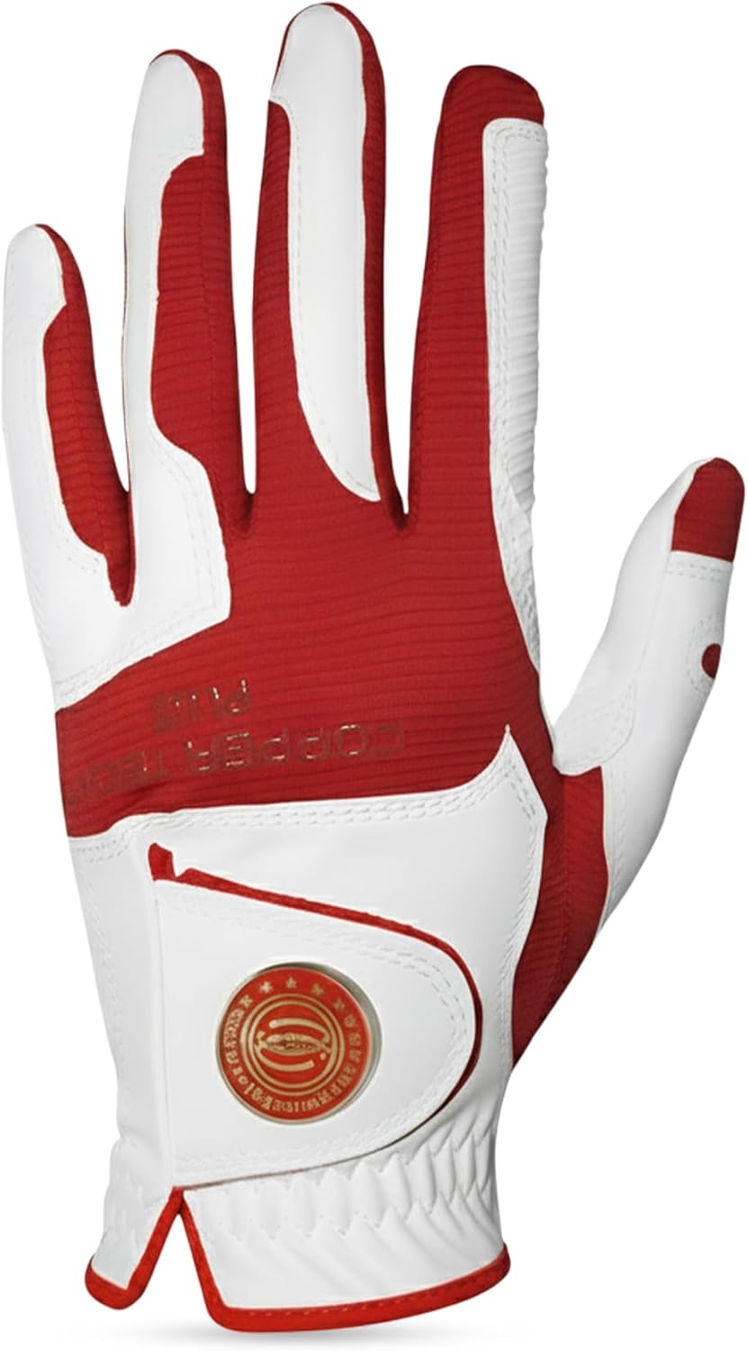 Men's 1-Pack Right and Left Handed Golfers Golf Glove – Advanced Compression for Muscle Support, Joint Relief Gloves – White/Red - Image 2