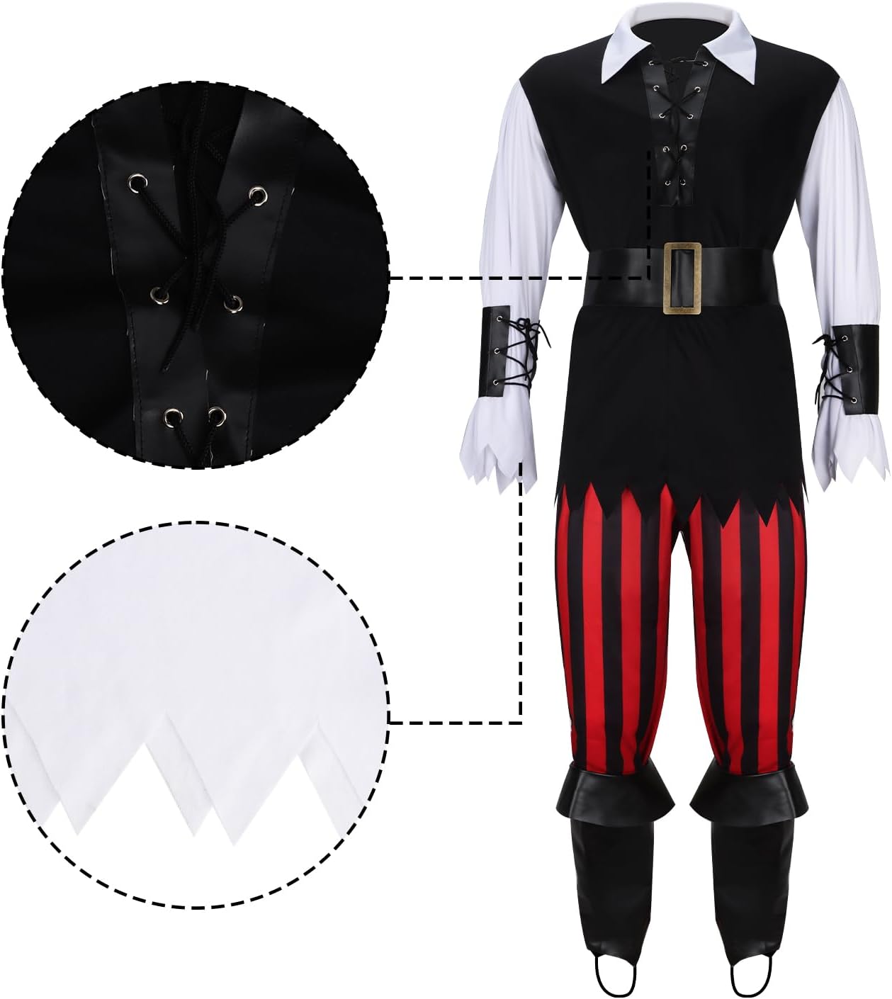 Adult Men Pirate Costume 7pcs Mens Caribbean Sea Captain Cutthroat Robber Halloween Cosplay Shirt Pants Outfit