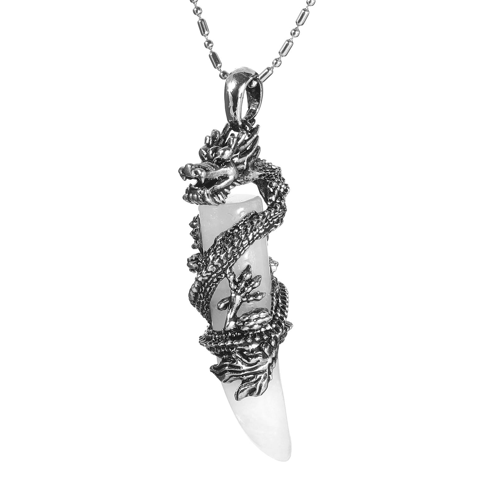 TUMBEELLUWA Dragon Pendant Necklace Wolf Crystal Stone Birthstone Protection Amulet Fengshui Jewelry Gift for Men Women