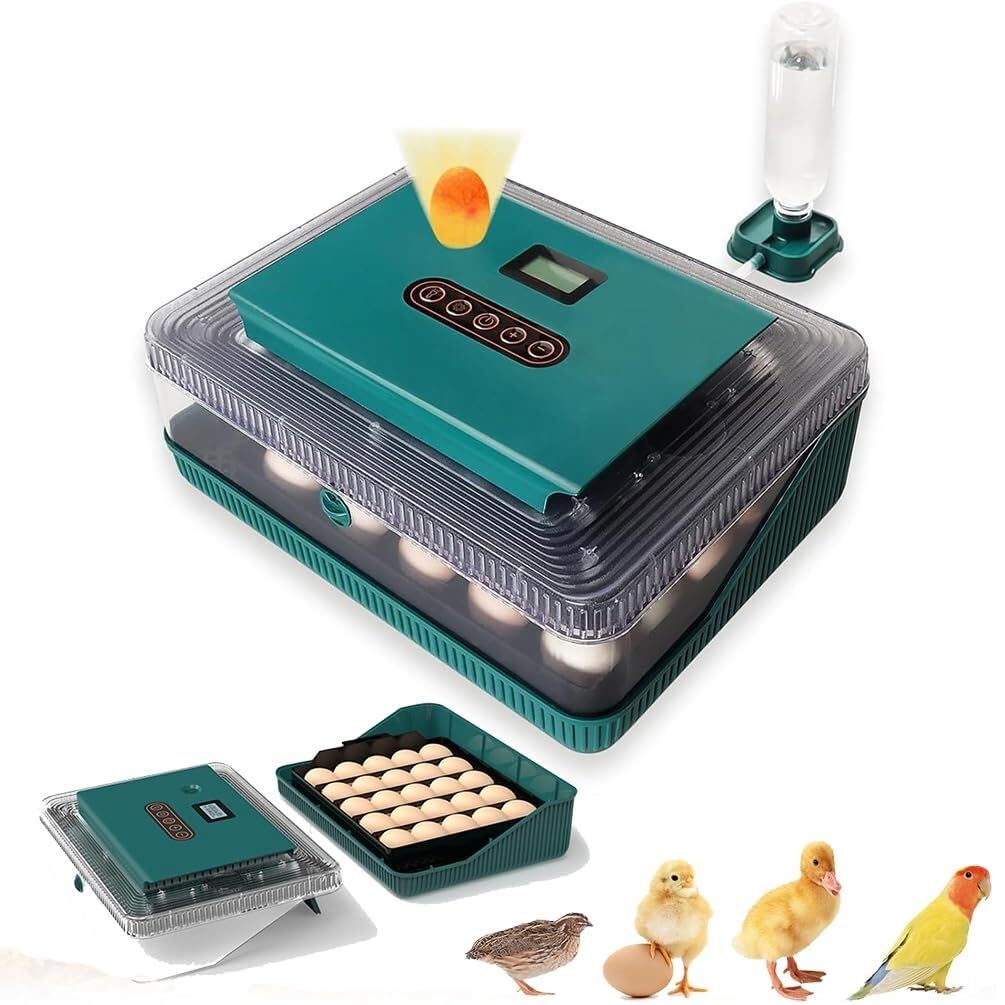 Incubadora de Huevos 25 Automática con Giro Automático 360°, Pantalla LED Inteligente Temperatura y Humedad, Incubadora para Pollos Patos Gansos, Uso Doméstico Educativo y de Laboratorio