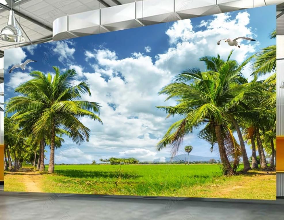 Papier peint intissé pour masquer un mur abîmé avec poster géant paysage cocotiers