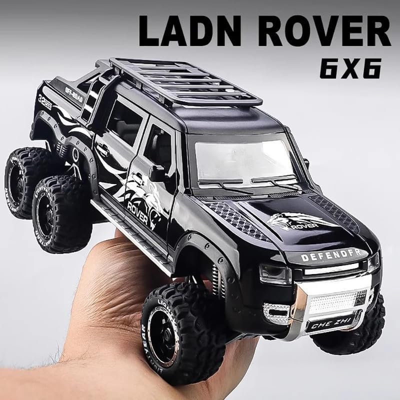Image of Kids Model 1:24 6 Wheel Defender Die Cast Metal Car Pull Back Action Opening Doors with Realistic Engine Sound Lights Toy Car Gift for Boys - Black
