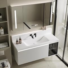 Led Illuminated Bathroom Cabinet with Smart Mirror 100Cm Grey Wall-Mounted Vanity Unit with Sink Modern Space-Saving Storage Solution