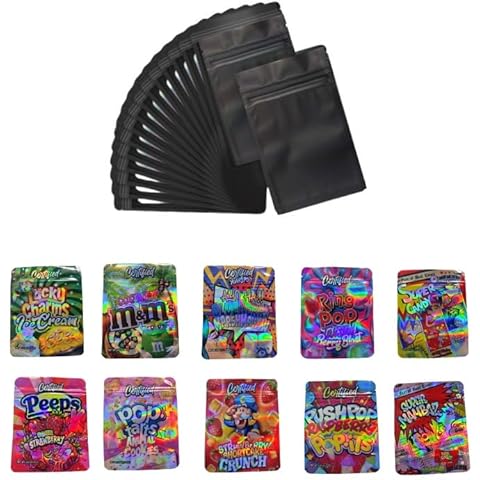 100 Bags, 1 Special Cartoon Pattern, Resealable Candy Bags, Gummies Bags, 5 x 4 Inch Storage Baggies, Treat Bags, Cookie Bag (brown) Cover