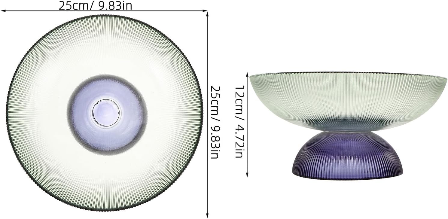 Glass Fruit Bowl Pedestal round Fruit Platter with Brass Gold Trim Vintage Glass Candy Dish for Living Room Coffee Table Home Decor