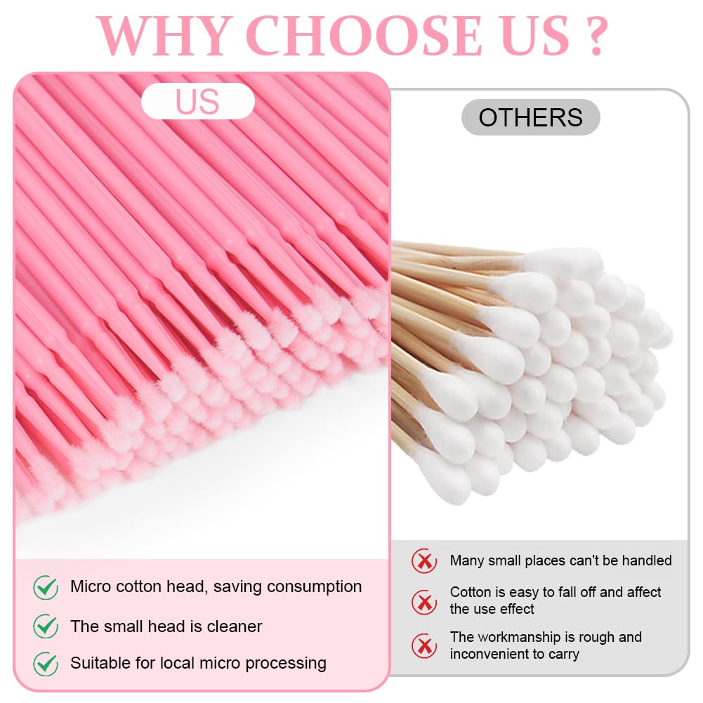 200 PCS Microcepillos Aplicadores Desechables, Ultrafeine Microbrush para Extracción de Pestañas y Maquillaje, Rosa