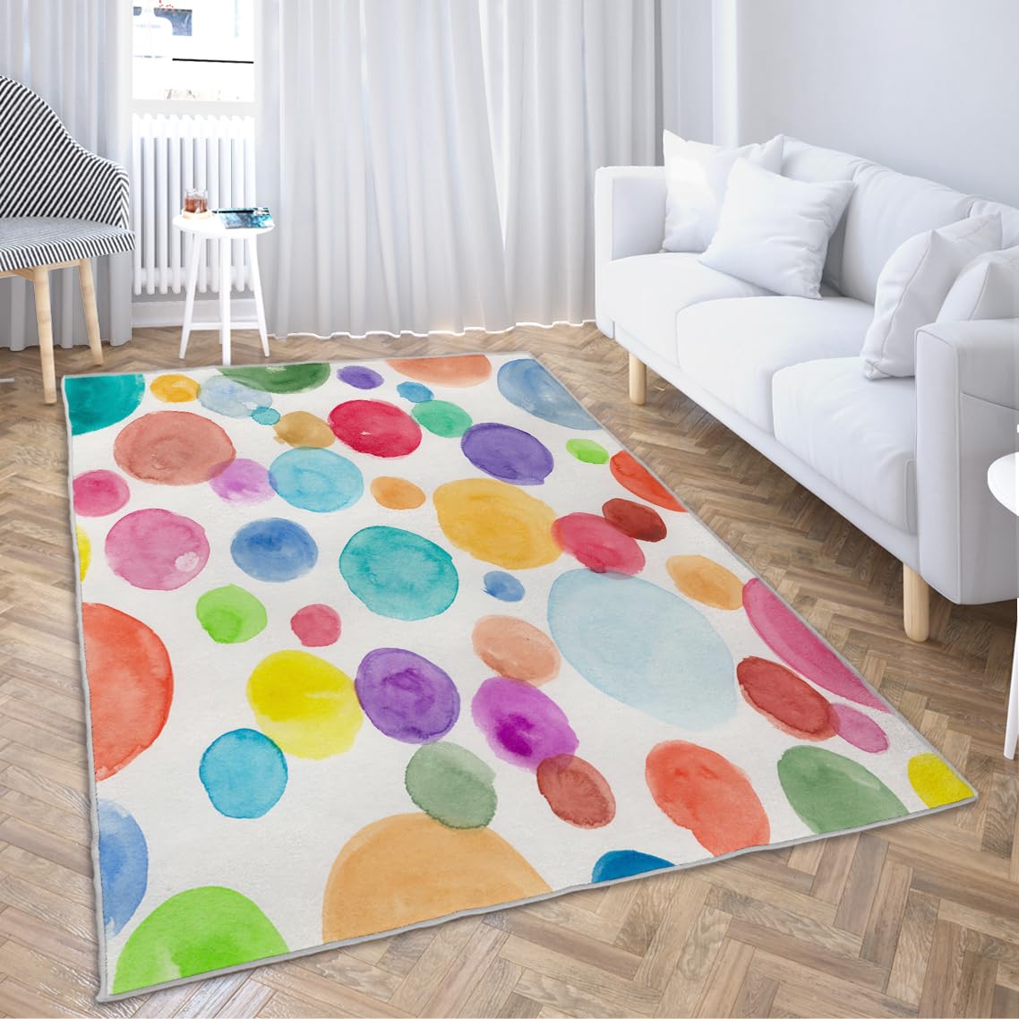 Ansouyi Colorful Non-Slip 5x7ft Area Rugs, Washable Rug Carpet for Living Room Colorful Polka Dot Home Decor Rugs for Game Room Classroom Bedroom