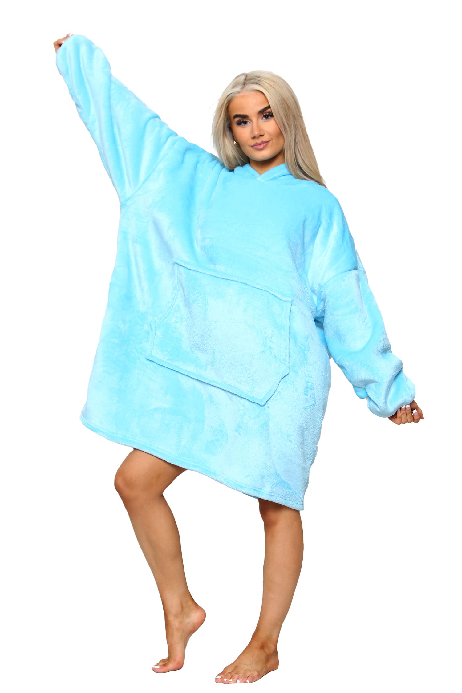 Ms9 Women's Sky Blue Oversized Hoodie Wearable Blanket Hoodie Top With Sherpa Lining