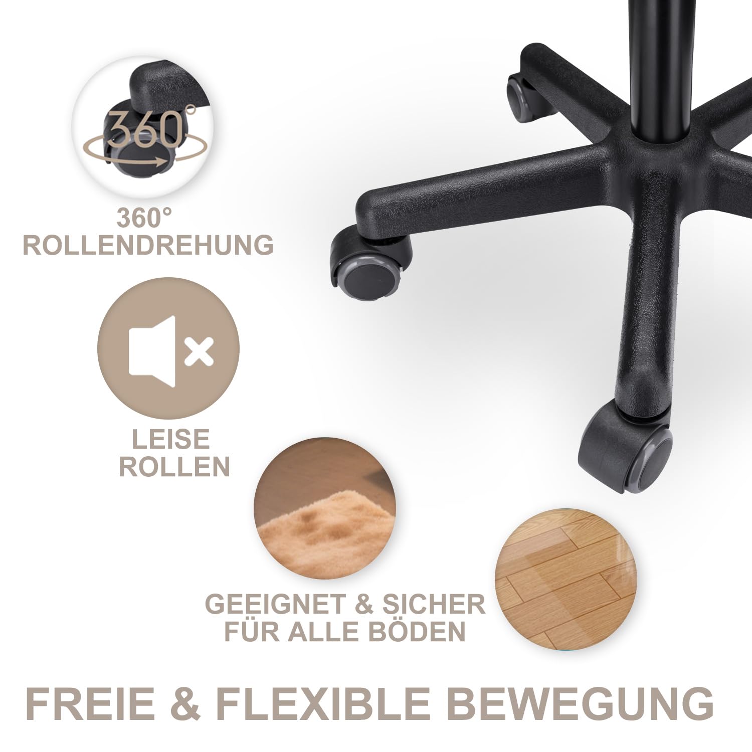 Zedelmaier Rollhocker höhenverstellbar, Bürohocker mit Gummirollen, 360° drehbar Hocker mit Rollen & 10 cm Polsterung, Sitzhocker Werkstatt, Drehhocker ergonomisch, Sitzhöhe 44–58 cm, Schwarz