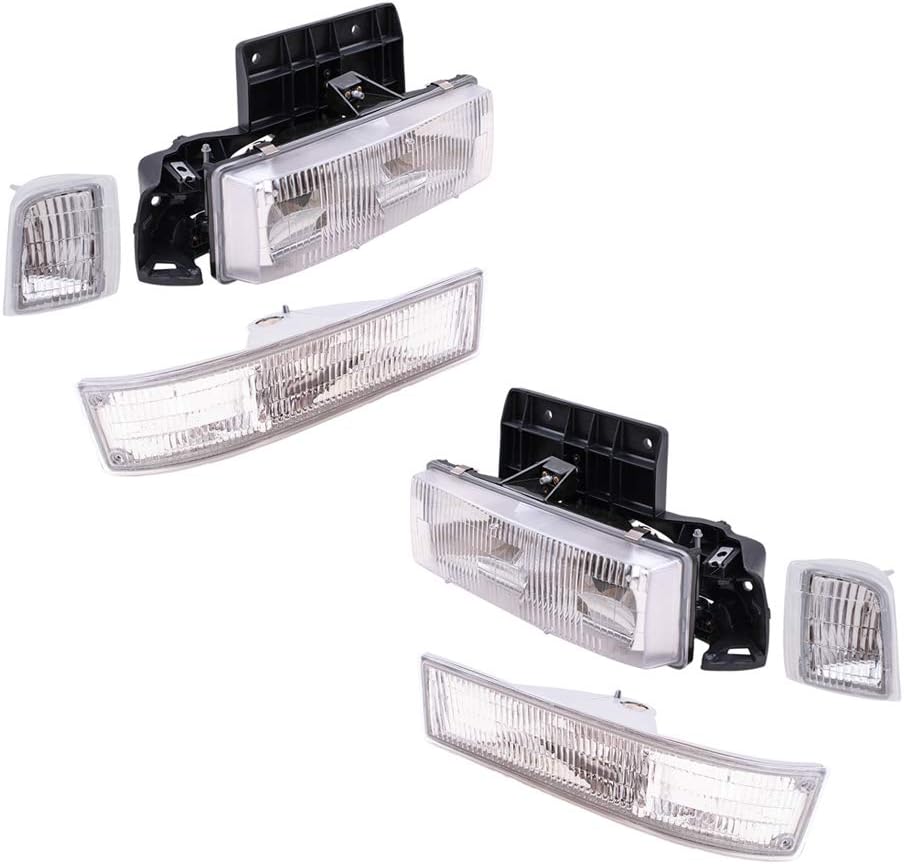 Brock Replacement 6 Pc Set Headlights with Park Signal and Corner Lamps Compatible with 1995-2005 Astro Safari Van