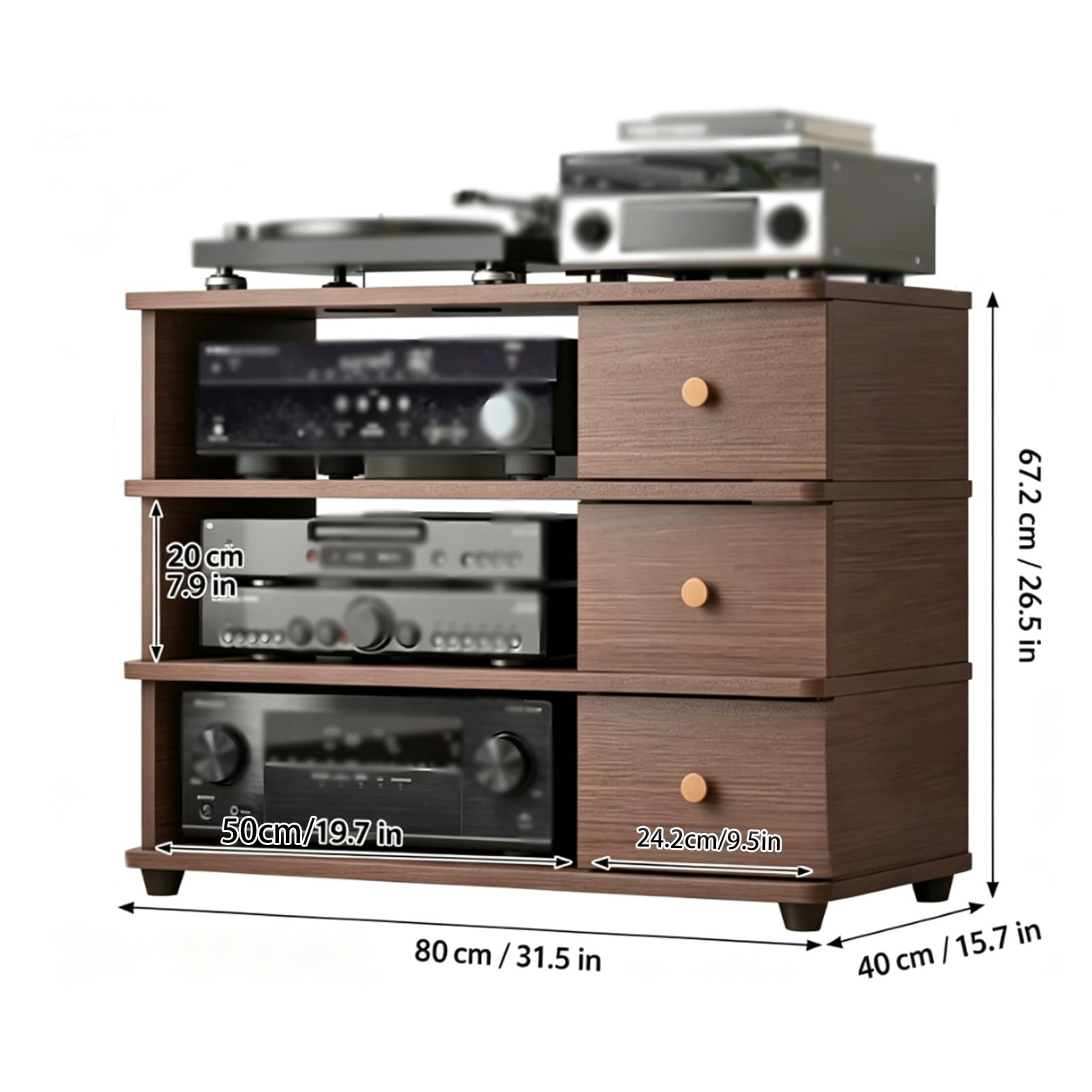 Supporto CD Stereo 4 Livelli Regolabile, Mobile AV con Ripiani Modificabili | Centro di Intrattenimento Marrone Rustico a 4 Livelli, Facile da Montare, for Soggiorno, Camera da Letto(Brown)