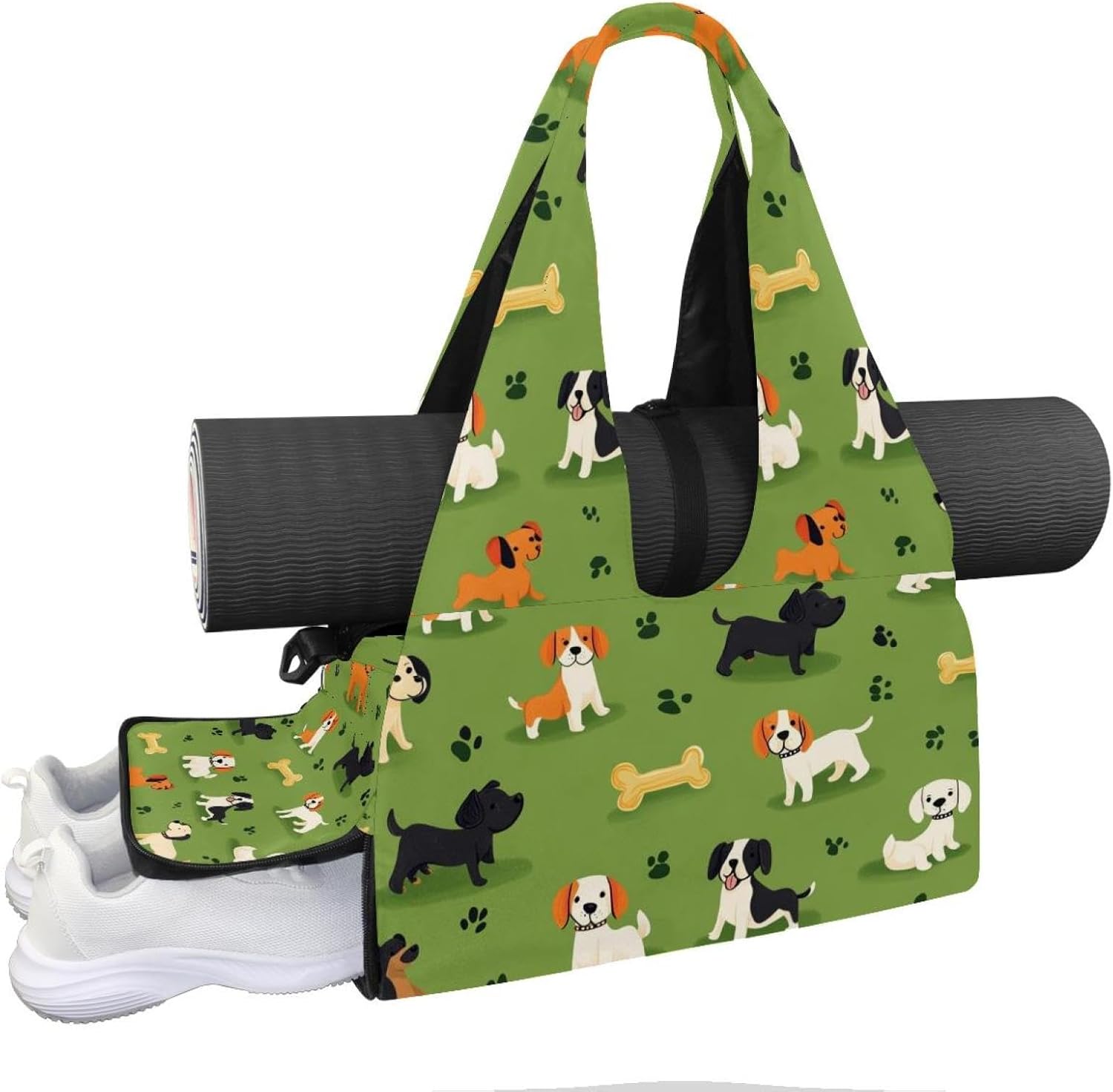 Gym Bag for Women, Dogs Florals Yoga Mat Bag with Shoe Compartment, Sport Yoga Gym Bag with Yoga Strap, Carryall Yoga Tote Bag