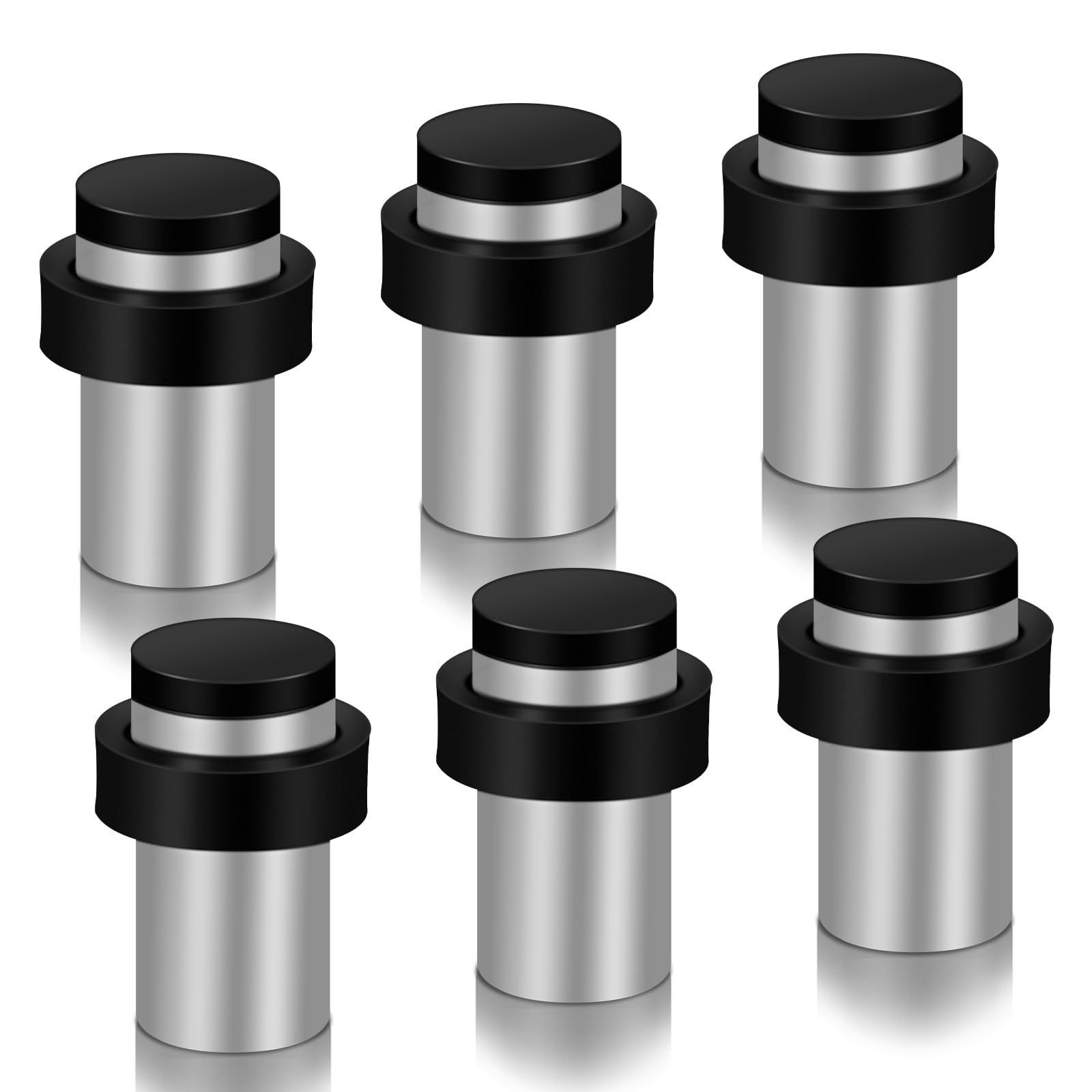 Door Stops 6 Pack, Door Stoppers Floor Wall Mounted with Rubber Bumper, Brushed Nickel, 50mm Indoors Outdoors Door Stop