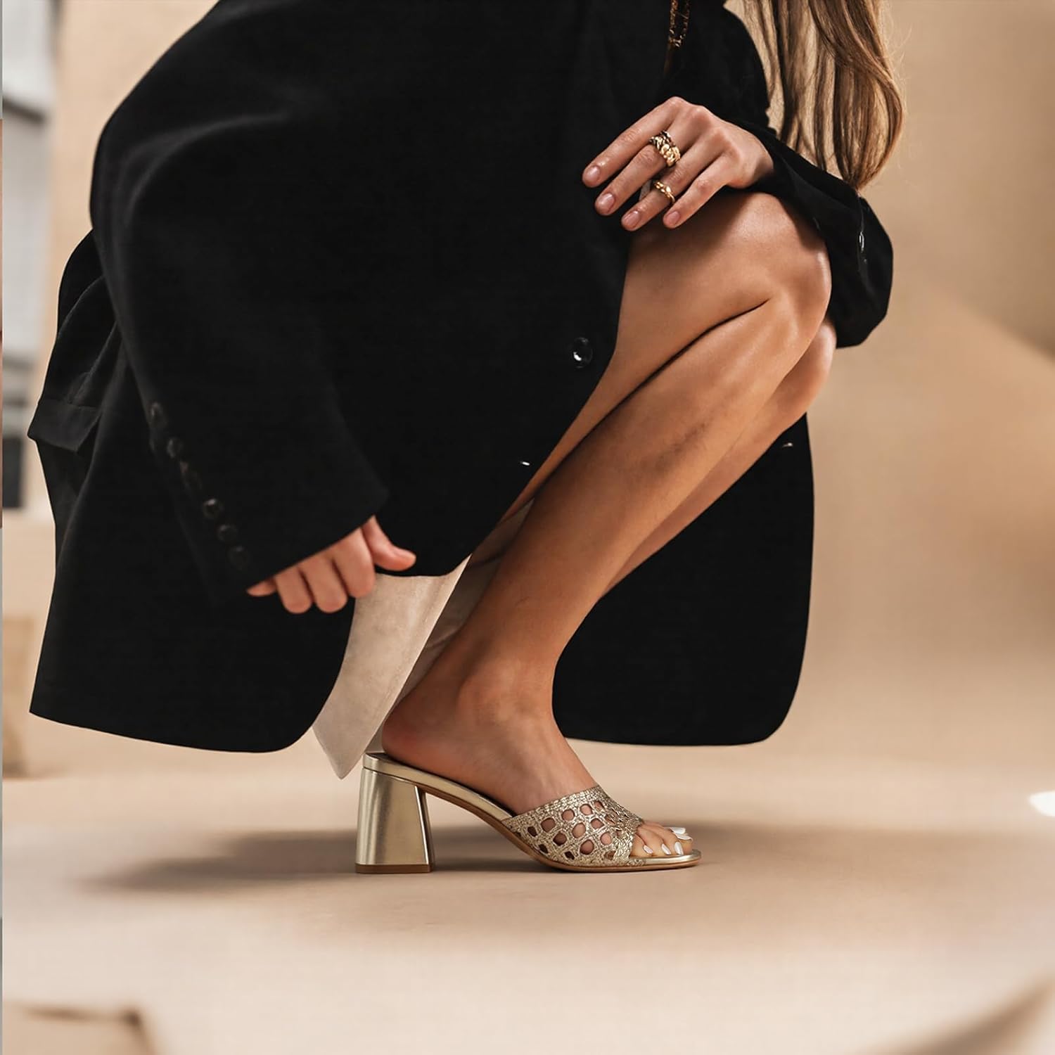 Mattiventon Heeled Sandals for Women Slide Sandals Square Open Toe Mules Chunky Heels Slip On Summer Dress Shoes - Image 2