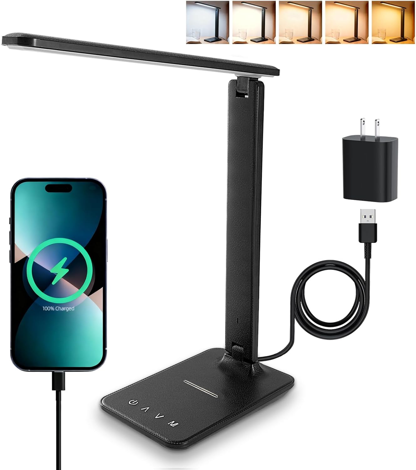 Desk lamp,LED Lamp with USB Charger Port,Touch Control,5 Color Modes,5 Brightness Levels,Eye-Protecting Table Lamp,Led Lights for Bedroom,Home,Office,Black