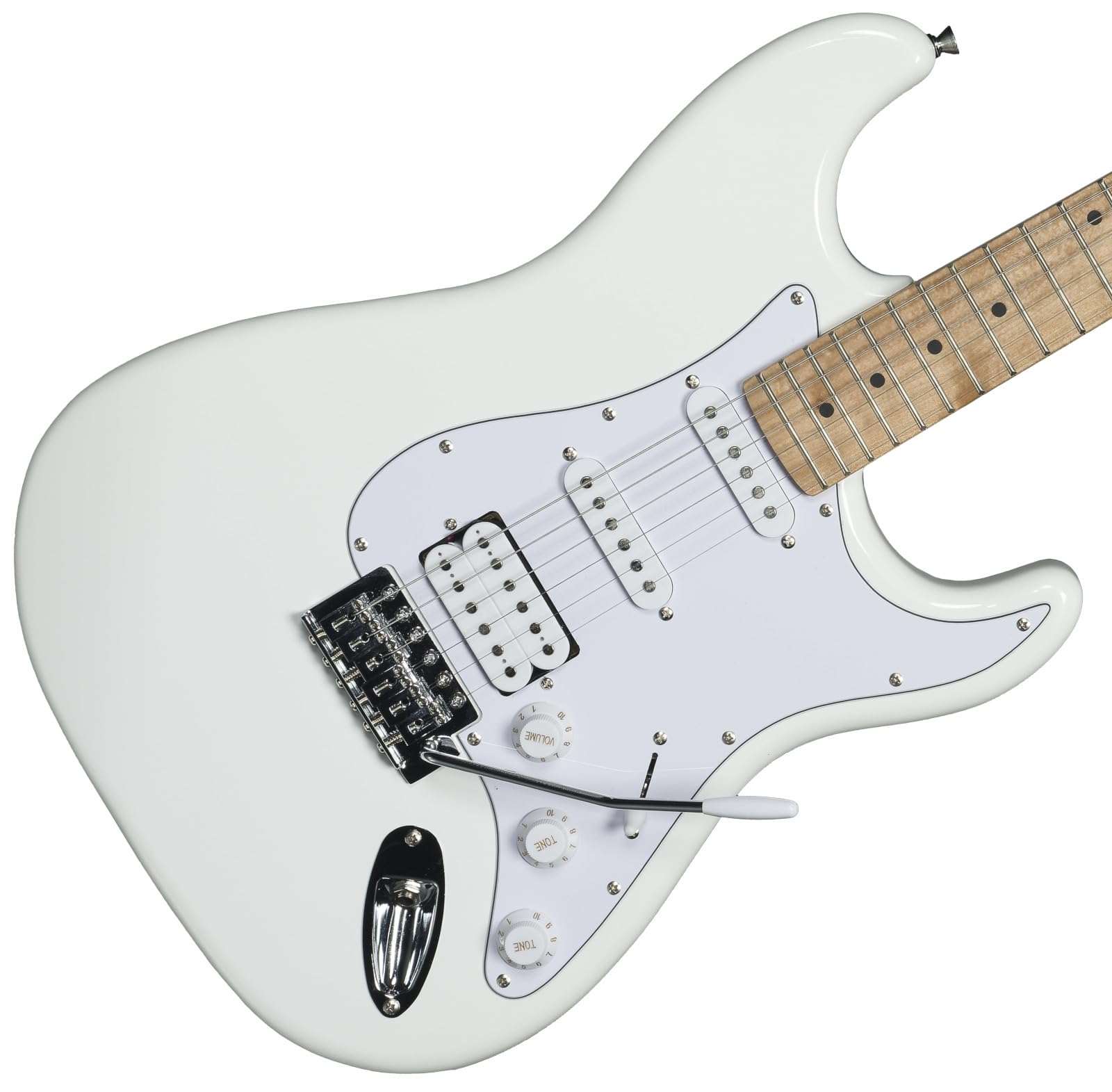 Woodbrass ST100 Chitarra elettrica, bianca - Chitarra versatile ideale per principianti - Corpo in forma ST - Tastiera in tiglio americano - Stile rock, pop, funk, country, hard, metal