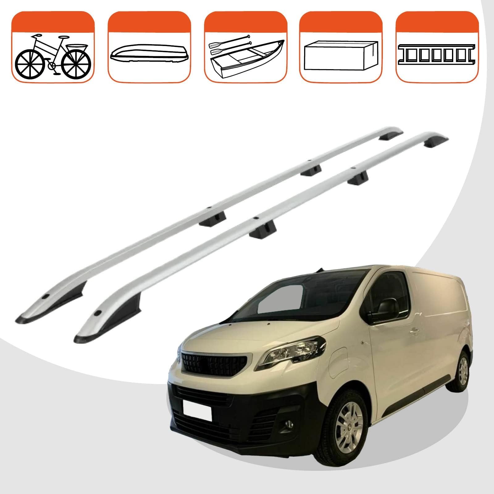 VDP XL Pro Barres De Toit Aluminium 200 Kg - Peugeot Expert III à Partir De 2016 (Petit Bus/Utilitaire)