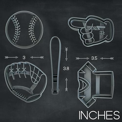 Miniatura 2 de Moose Goods Juego de 5 cortadores de galletas de béisbol, formas y sellos deportivos, cortadores de galletas de jersey y tenis