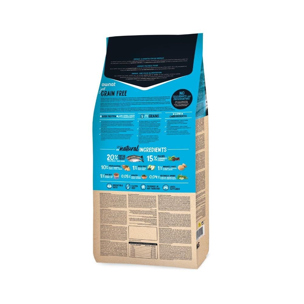 Ownat Pienso para Perros de Trucha Sin Granos Free Grain (14 kg). Ownat para Perros con Ingredientes Naturales sin Preservantes ni Colorantes, Comida Alta en Proteínas.