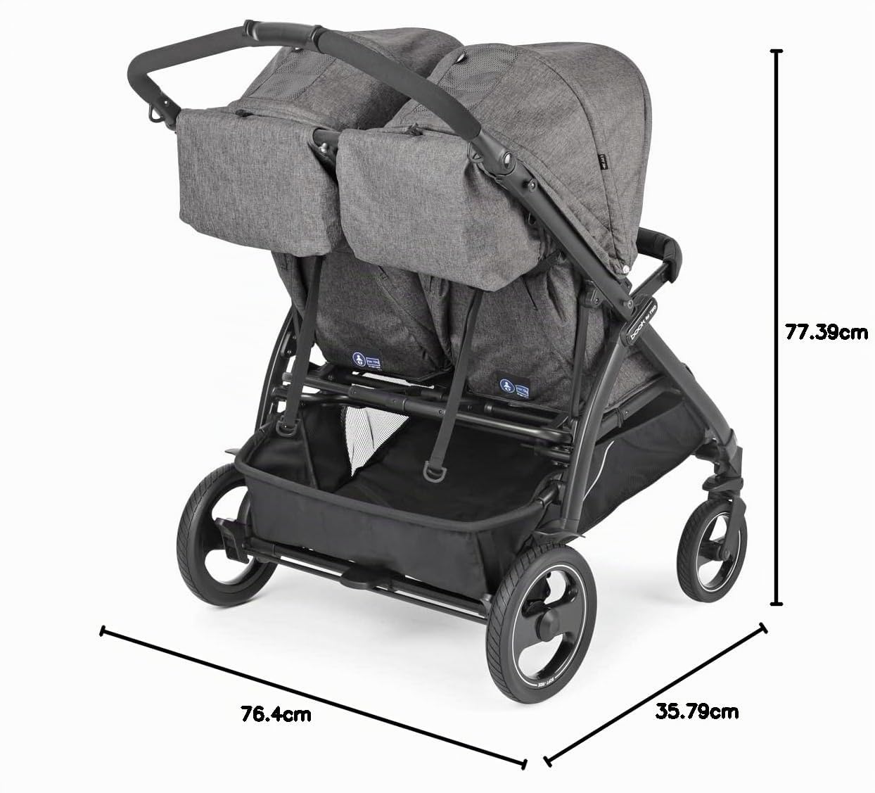 Peg Perego Book For Two Zwillingskinderwagen ab Geburt, Travel System, kompakter Verschluss, weiche Räder, Quarz