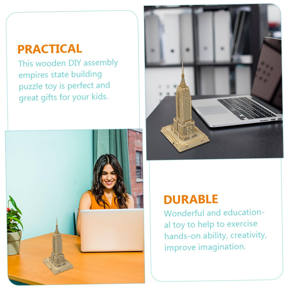 Abaodam Puzzle Éducatif 3D en Bois pour Garçon et Filles Assemblage DIY en Bois de Tilleul, Modèle de Gratte-Ciel Célèbre, Présent et Décoration Unique
