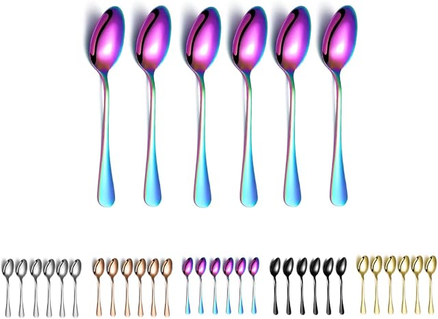 Kyraton Rainbow Coffee Spoons, 13 cm Stainless Steel Teaspoons 6 pieces, Titanium Plated Rainbow Soup Spoons, Dessert Spoons, Ice Cream Spoons, Tea spoons, Spoons Cutlery 6 Pieces