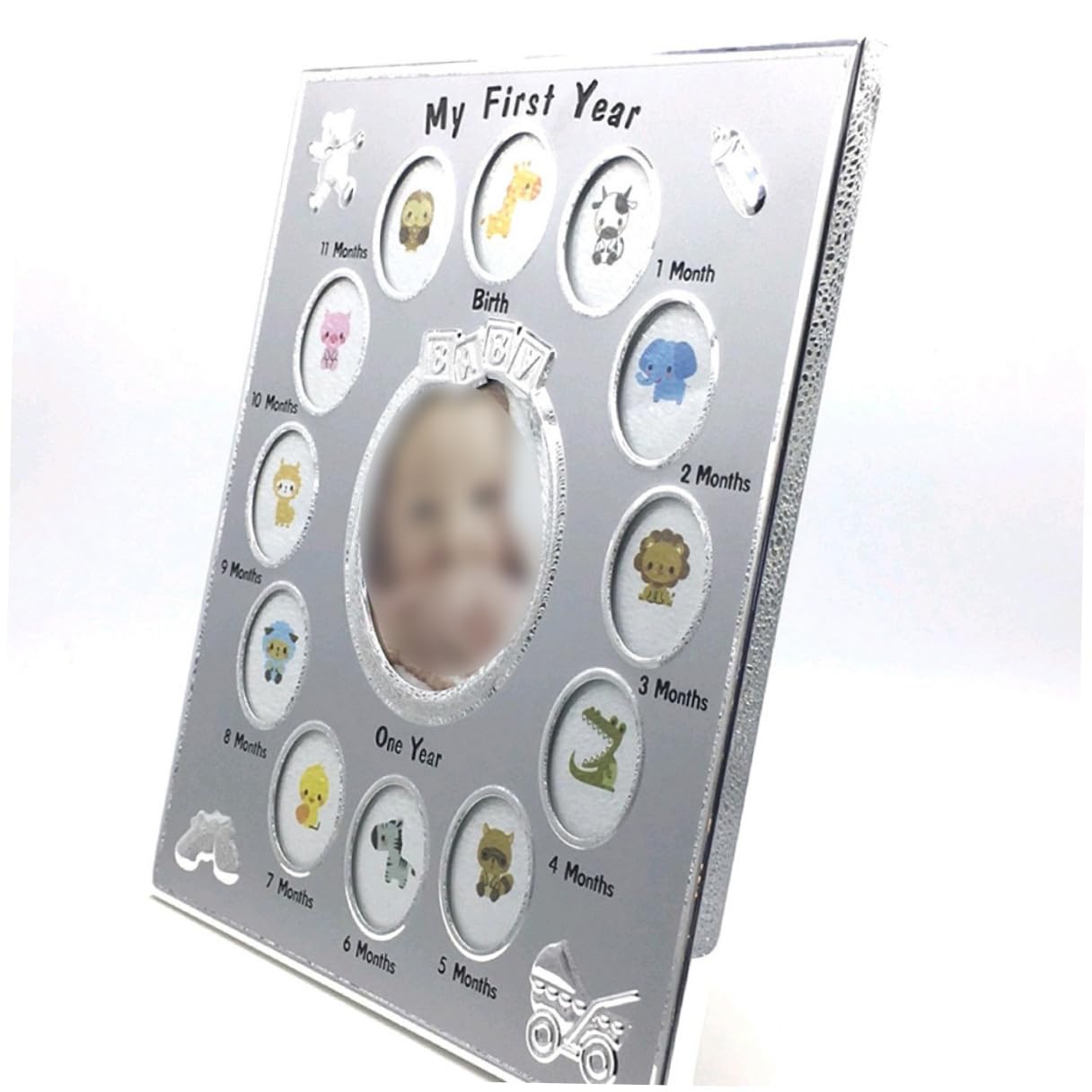 Marco de Fotos de 12 Meses para Bebés Soporte Estable Varios estilos en Metal Plata para Crear Recuerdos Duraderos Varios estilos en Dormitorio o Estantería