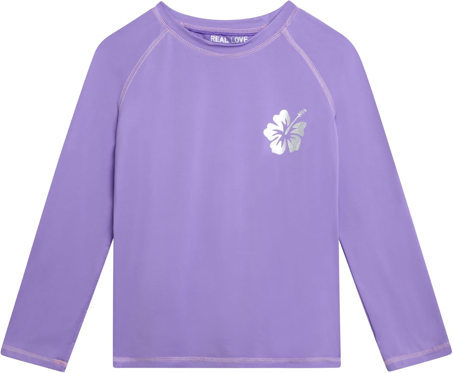 Real Love Toddler Girls Rash Guard - Quick Dry Sun Protection Girls Swim Shirt Long Sleeve Rash Guard Kids Swim Top (2T-16) Lilac 10-12