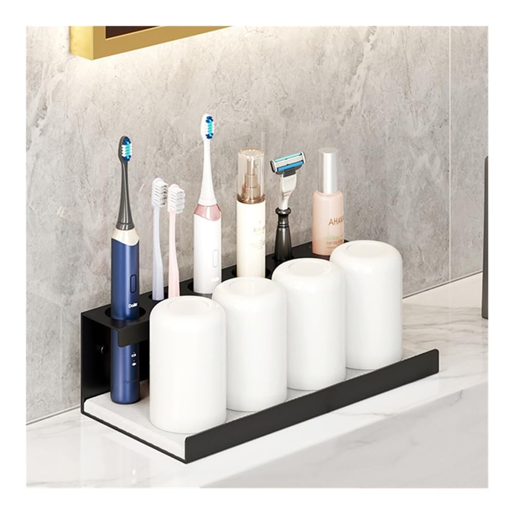 Portaspazzolino elettrico da parete in alluminio per bagno, doccia, portaspazzolino, organizer da bagno (30 cm, nero)